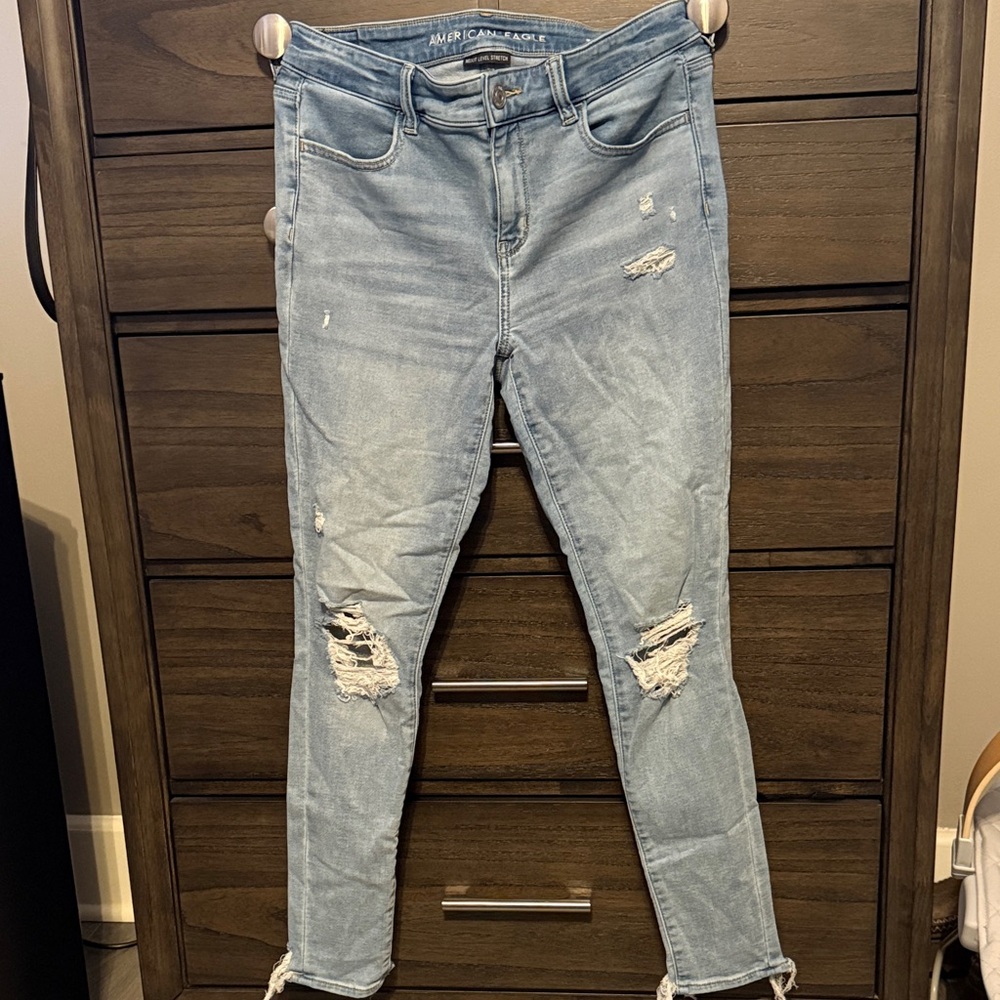 American Eagle Outfitters Distressed Light Blue Skinny Jeans